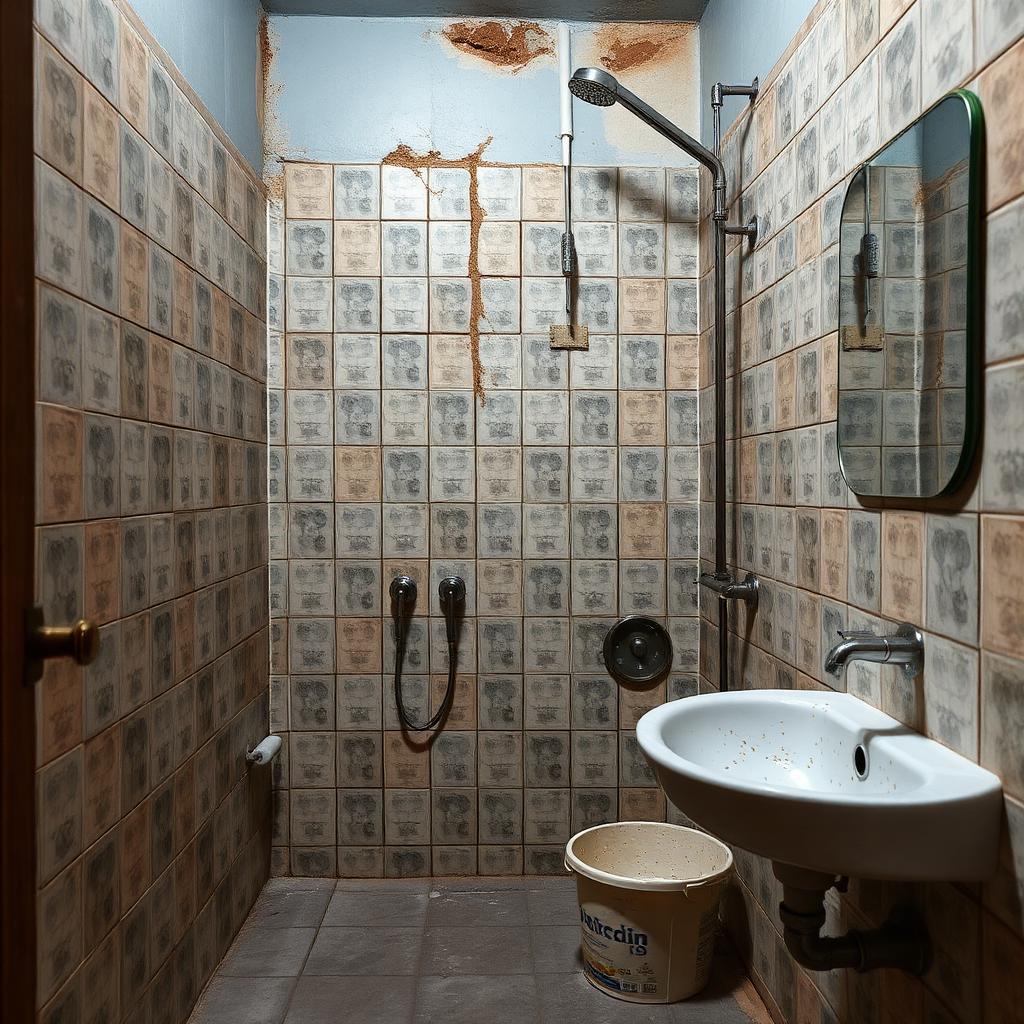 Old damaged bathroom before renovation work begins