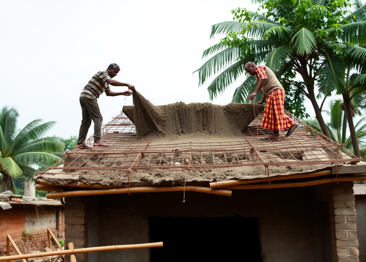 Roof slab casting on a house built by Danchem