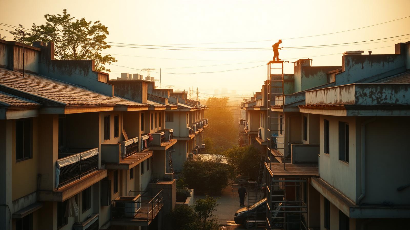 Waterproofing project at sunset