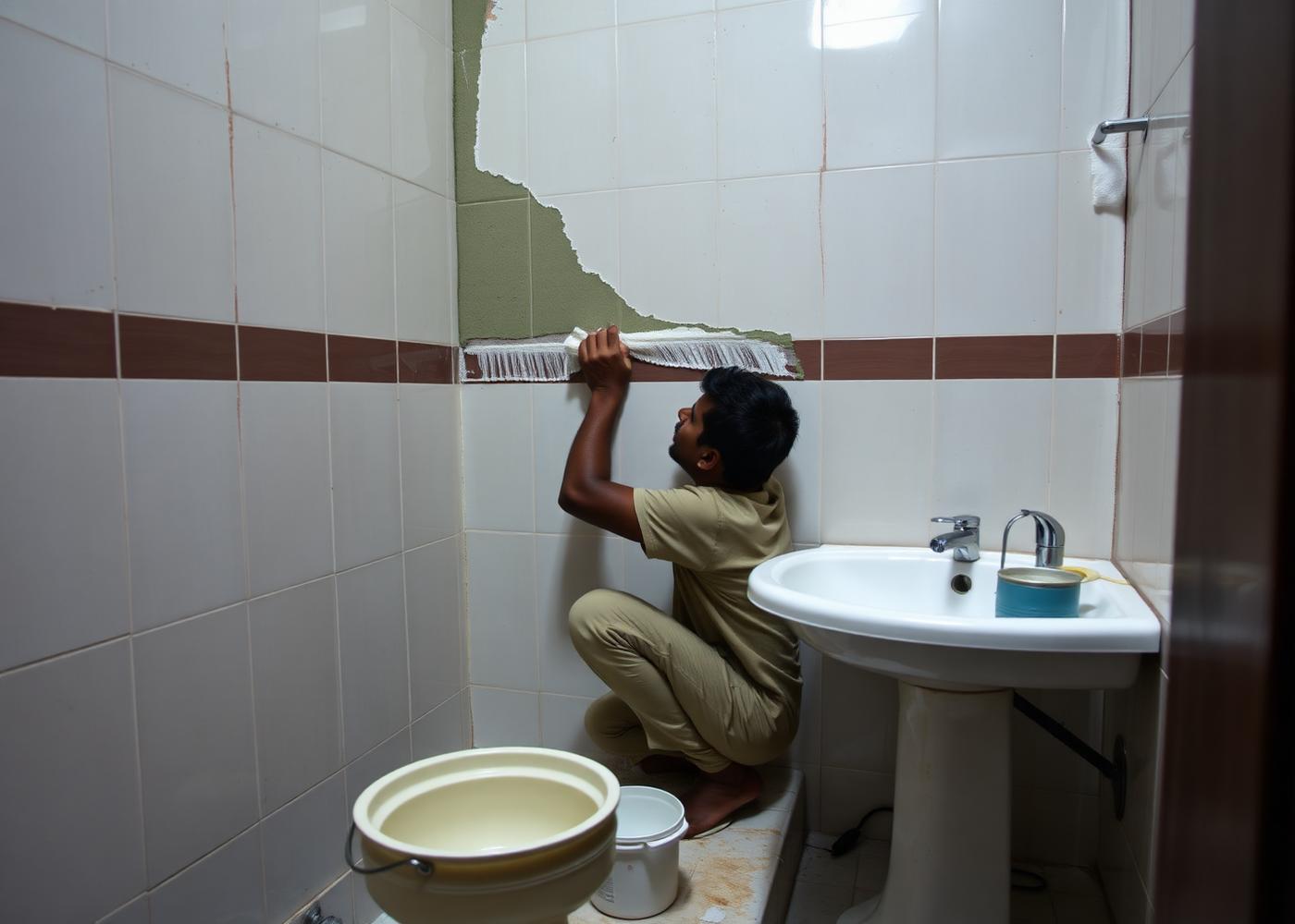 Bathroom waterproofing treatment before retiling
